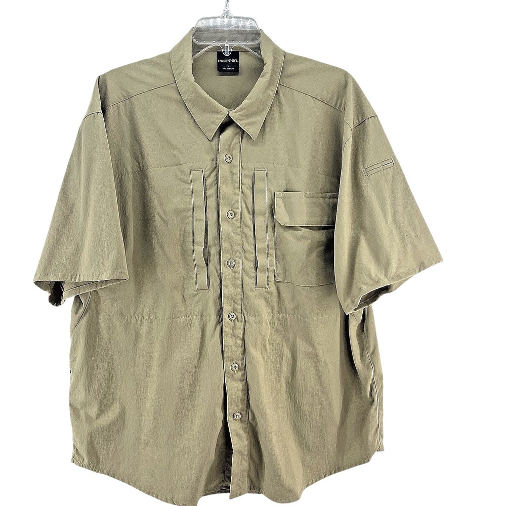 Propper Tactical Shirt Men's L Khaki SS Safari Travel Hike Cargo Utility